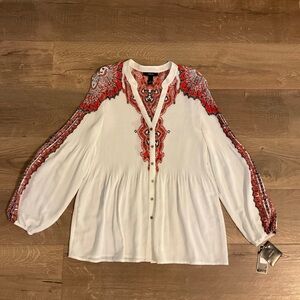 Alfani white, red, black long sleeved v-neck blouse, 16, NWT!